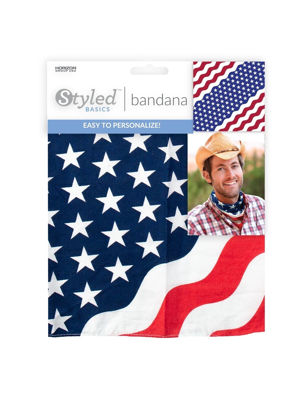 Styled Basics Bandana Red, White & Blue Flag Cotton 4th of July 1 Piece 22 x 22"